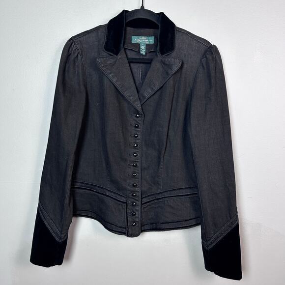 Lauren Ralph Lauren jacket Large NWT denim Victorian Royal velvet Western - Picture 3 of 13